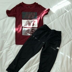 New Balance Burgundy Tee and Black Joggers Set